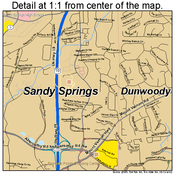 Sandy Springs, Georgia road map detail