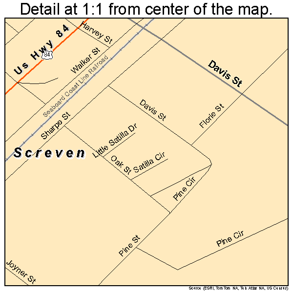 Screven, Georgia road map detail