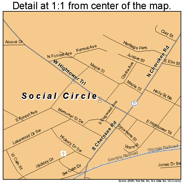 Social Circle, Georgia road map detail