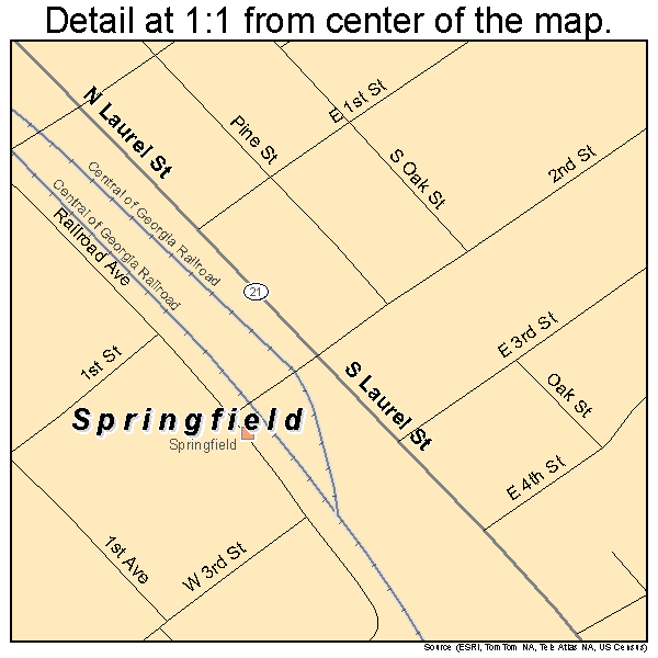 Springfield, Georgia road map detail
