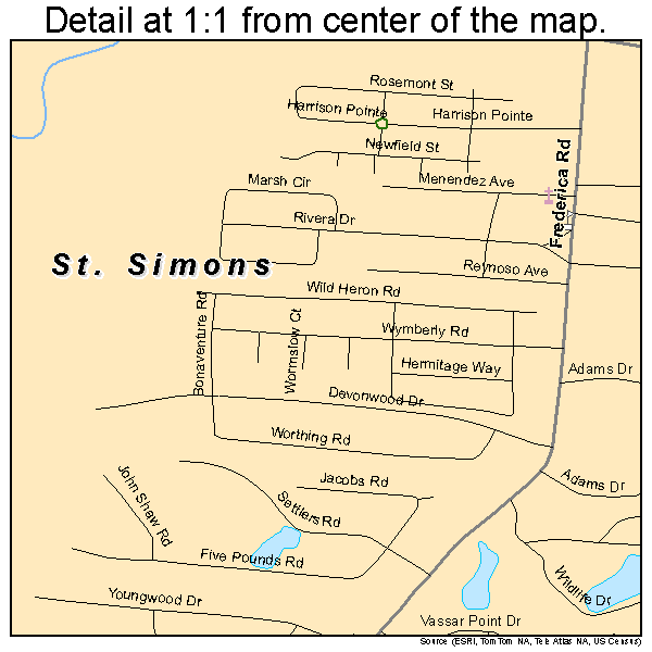 St. Simons, Georgia road map detail