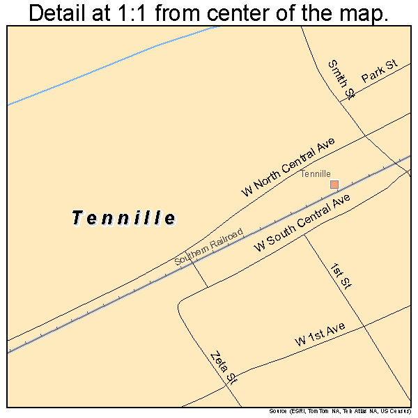 Tennille, Georgia road map detail