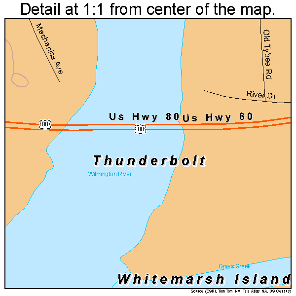 Thunderbolt, Georgia road map detail