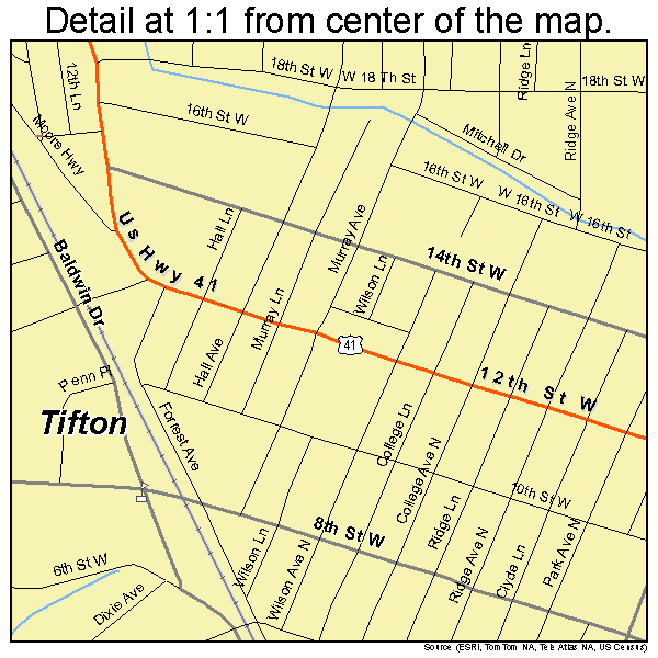 Tifton, Georgia road map detail