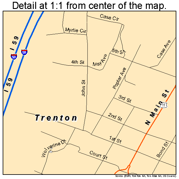 Trenton, Georgia road map detail