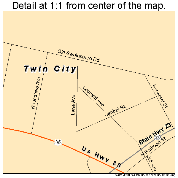 Twin City, Georgia road map detail