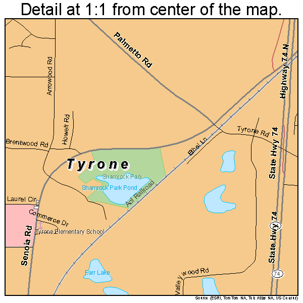 Tyrone, Georgia road map detail