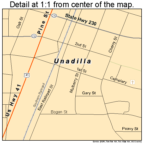 Unadilla, Georgia road map detail