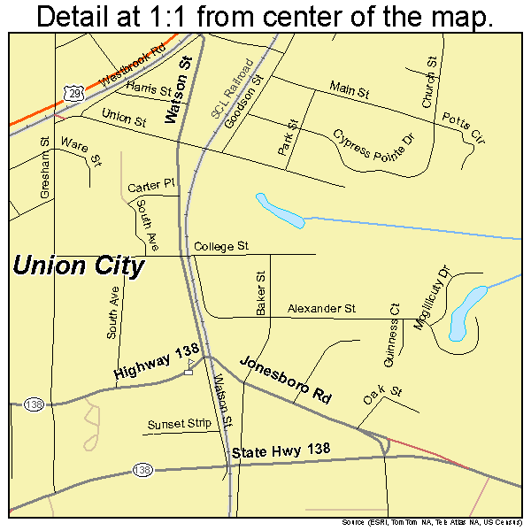Union City, Georgia road map detail