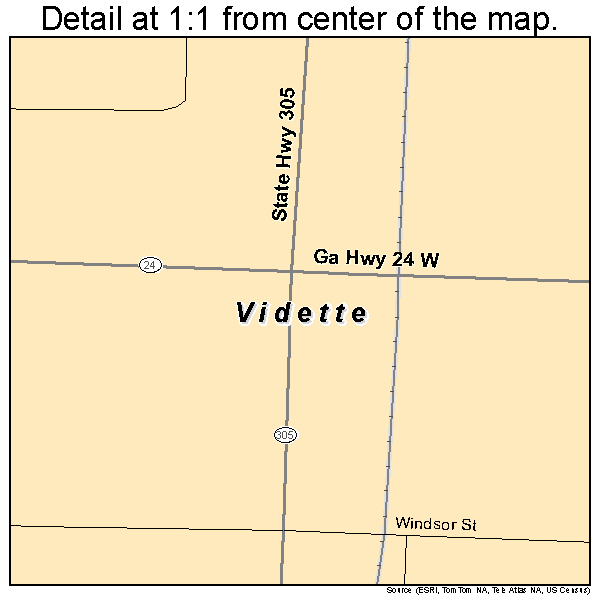 Vidette, Georgia road map detail