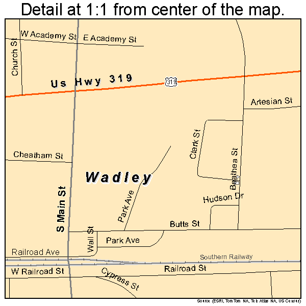 Wadley, Georgia road map detail