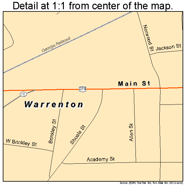 Warrenton, Georgia road map detail