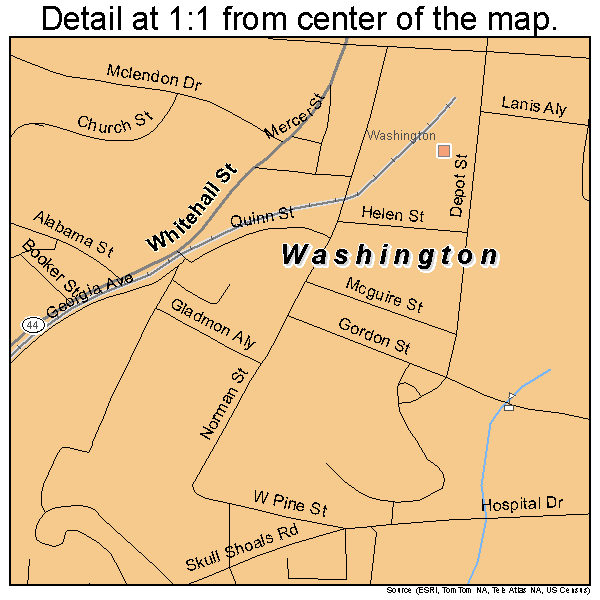 Washington, Georgia road map detail