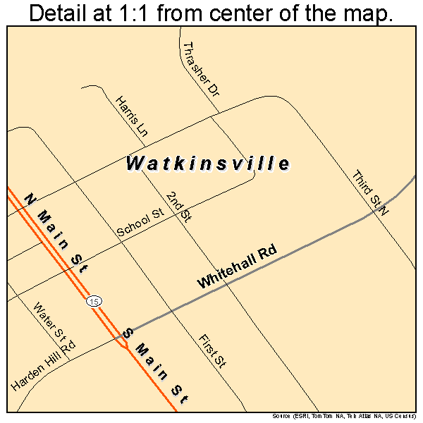 Watkinsville, Georgia road map detail