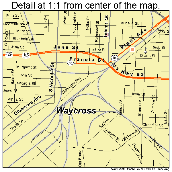 Waycross, Georgia road map detail