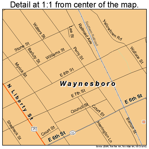 Waynesboro, Georgia road map detail