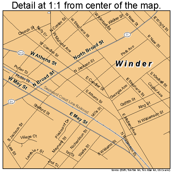 Winder, Georgia road map detail