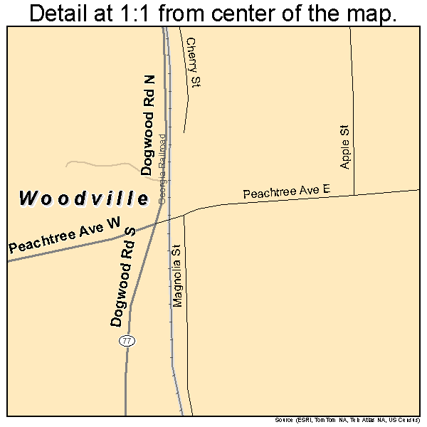 Woodville, Georgia road map detail