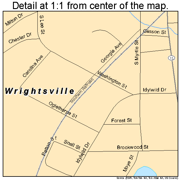 Wrightsville, Georgia road map detail