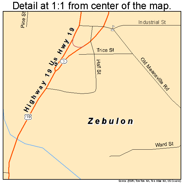 Zebulon, Georgia road map detail