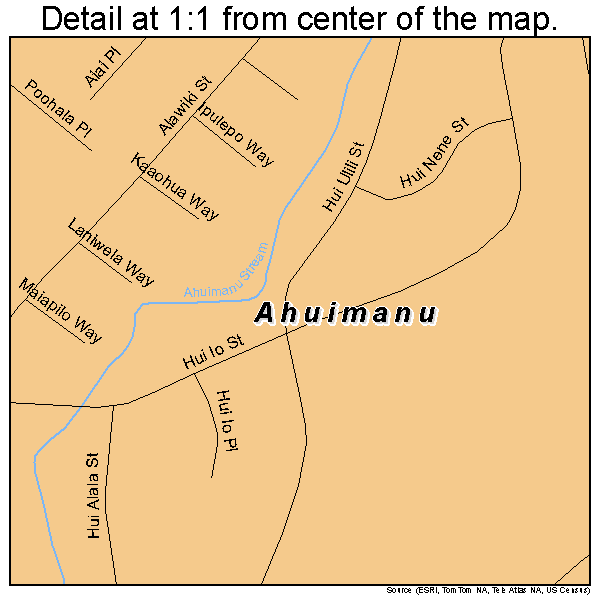 Ahuimanu, Hawaii road map detail