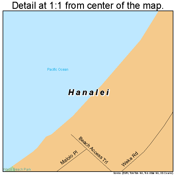 Hanalei, Hawaii road map detail