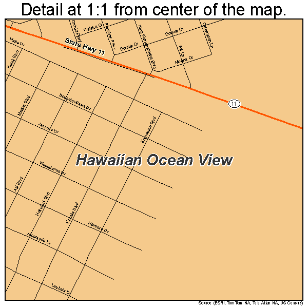 Hawaiian Ocean View, Hawaii road map detail