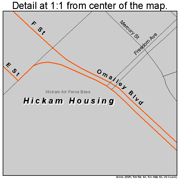 Hickam Housing, Hawaii road map detail