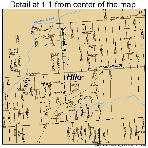 Hilo, Hawaii road map detail