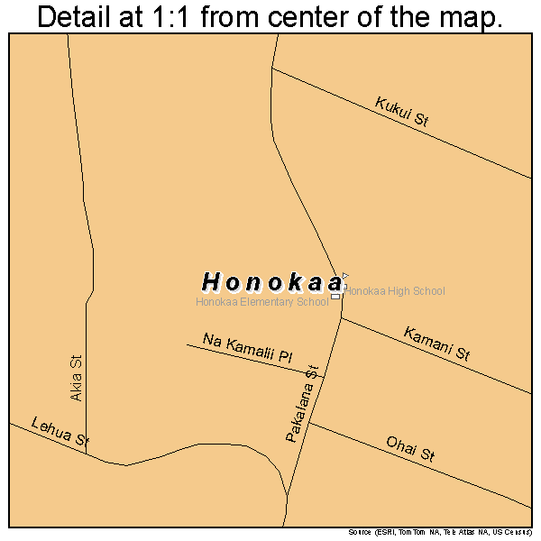 Honokaa, Hawaii road map detail