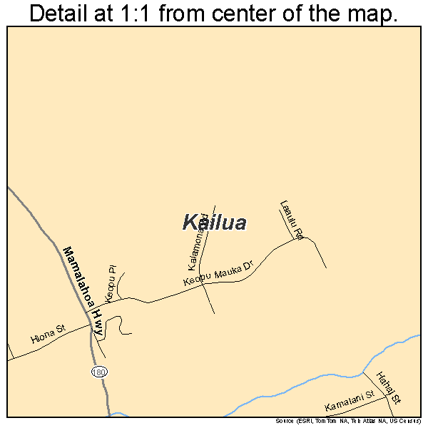 Kailua, Hawaii road map detail