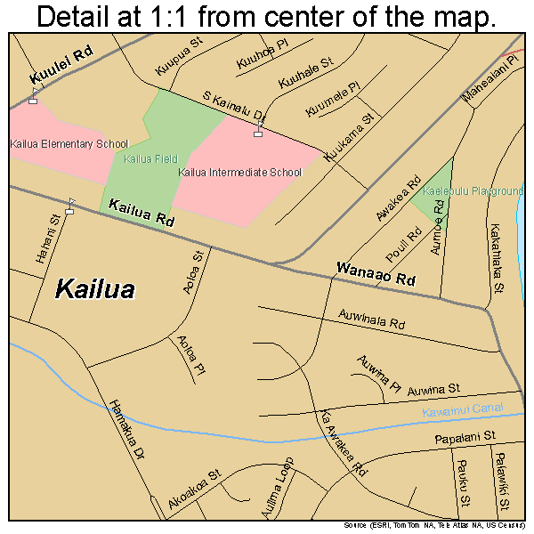 Kailua, Hawaii road map detail