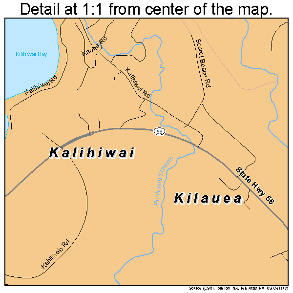 Kalihiwai, Hawaii road map detail