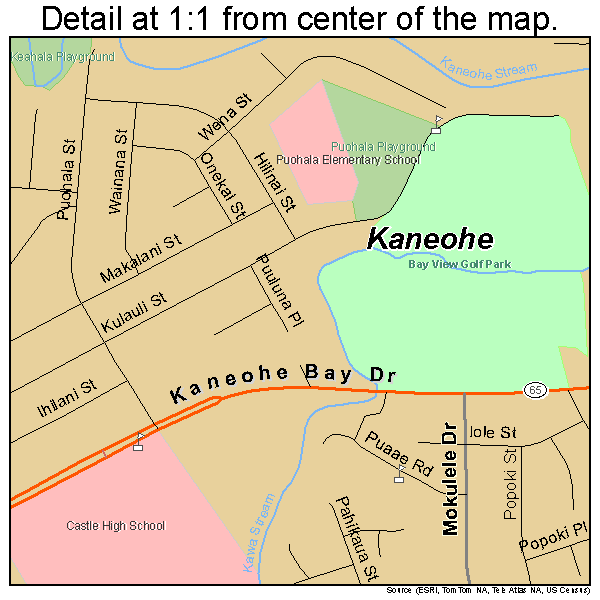 Kaneohe, Hawaii road map detail