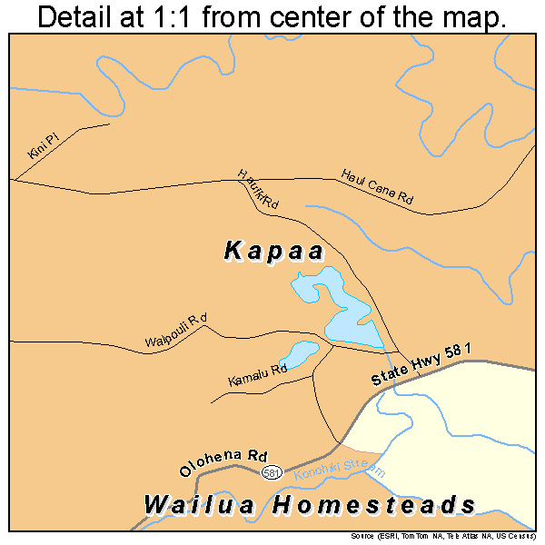 Kapaa, Hawaii road map detail