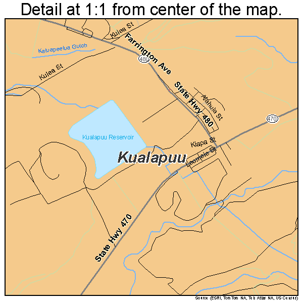 Kualapuu, Hawaii road map detail