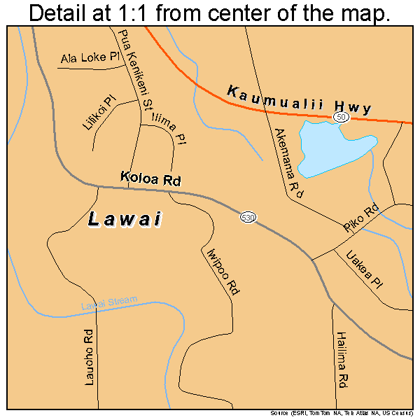 Lawai, Hawaii road map detail