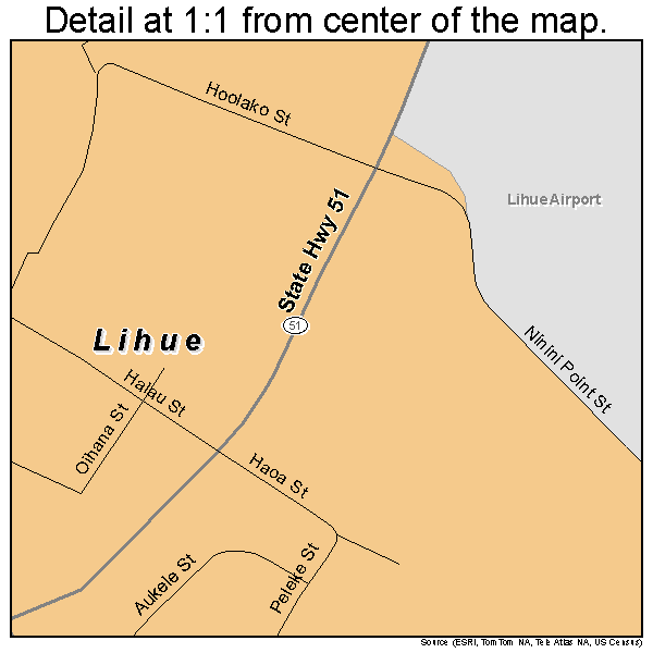 Lihue, Hawaii road map detail