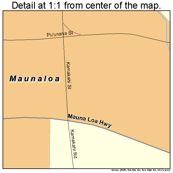 Maunaloa, Hawaii road map detail
