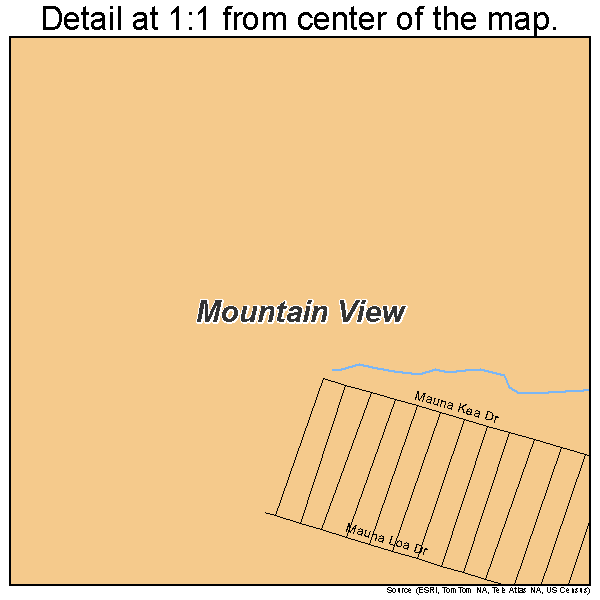 Mountain View, Hawaii road map detail