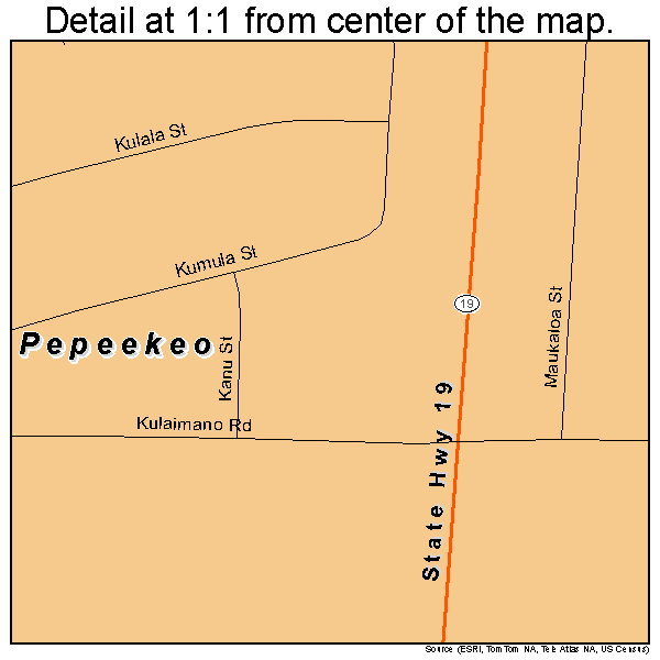 Pepeekeo, Hawaii road map detail