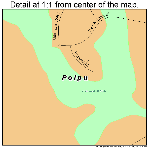Poipu, Hawaii road map detail