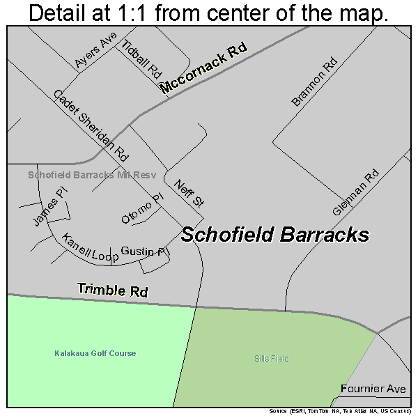 Schofield Barracks, Hawaii road map detail