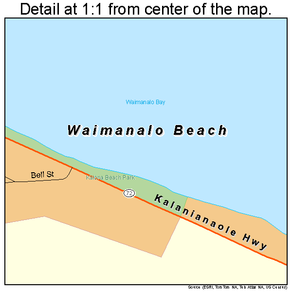 Waimanalo Beach, Hawaii road map detail