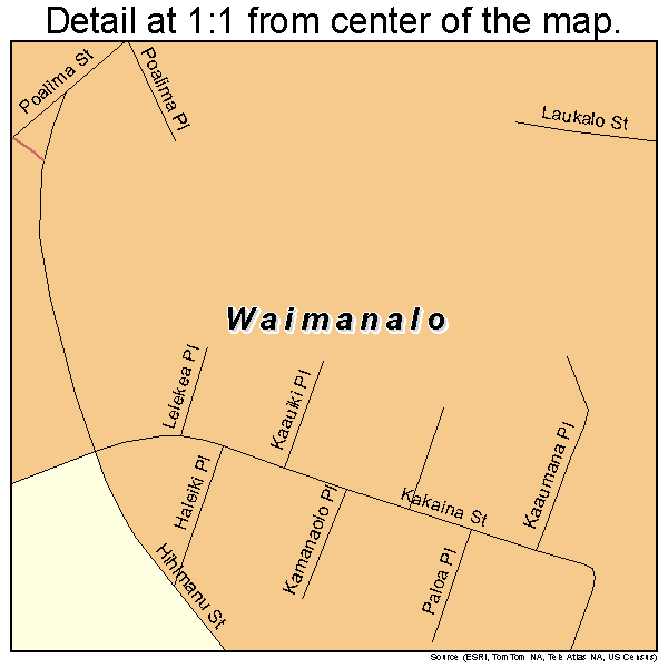Waimanalo, Hawaii road map detail