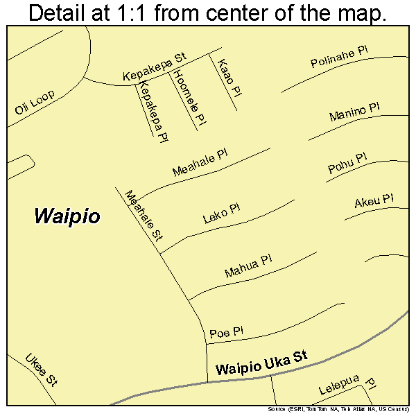 Waipio, Hawaii road map detail