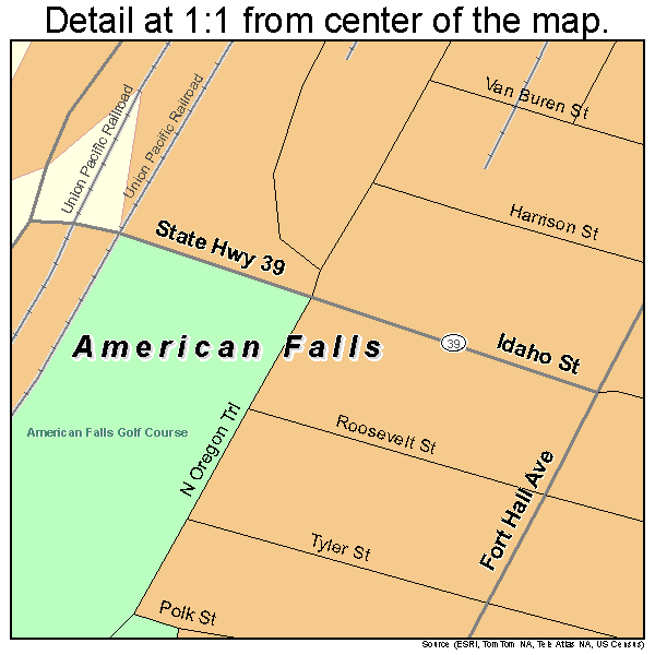 American Falls, Idaho road map detail