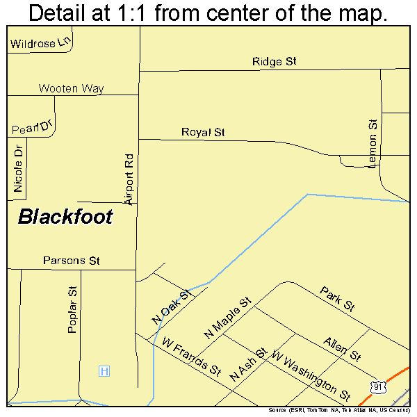 Blackfoot, Idaho road map detail