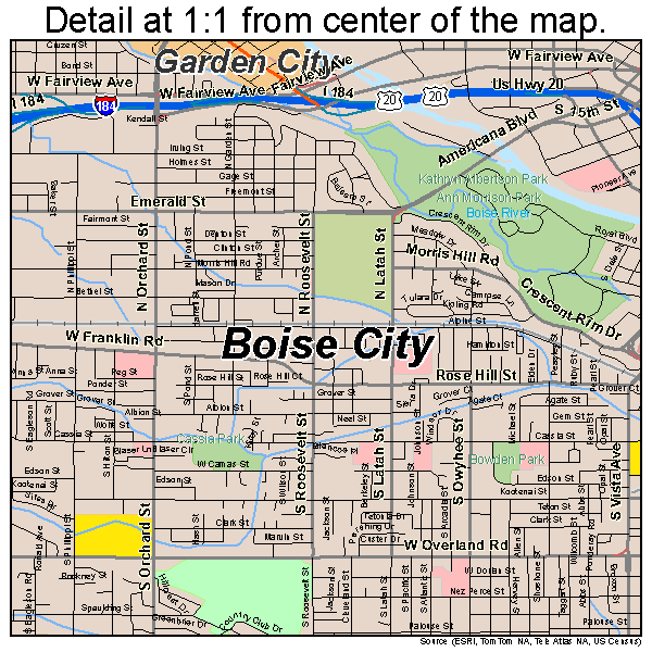 Boise City, Idaho road map detail