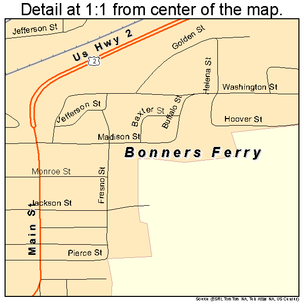 Bonners Ferry, Idaho road map detail